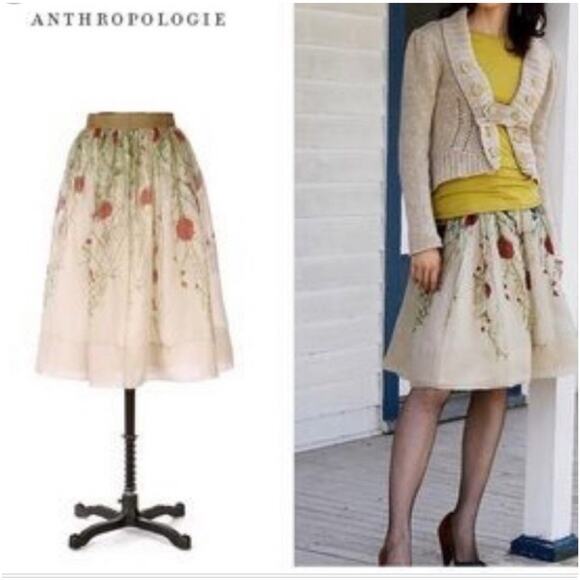 Anthropologie Viola Organza Floral Silk Skirt Sz 8 Boho Fairy Earthy cottage EUC